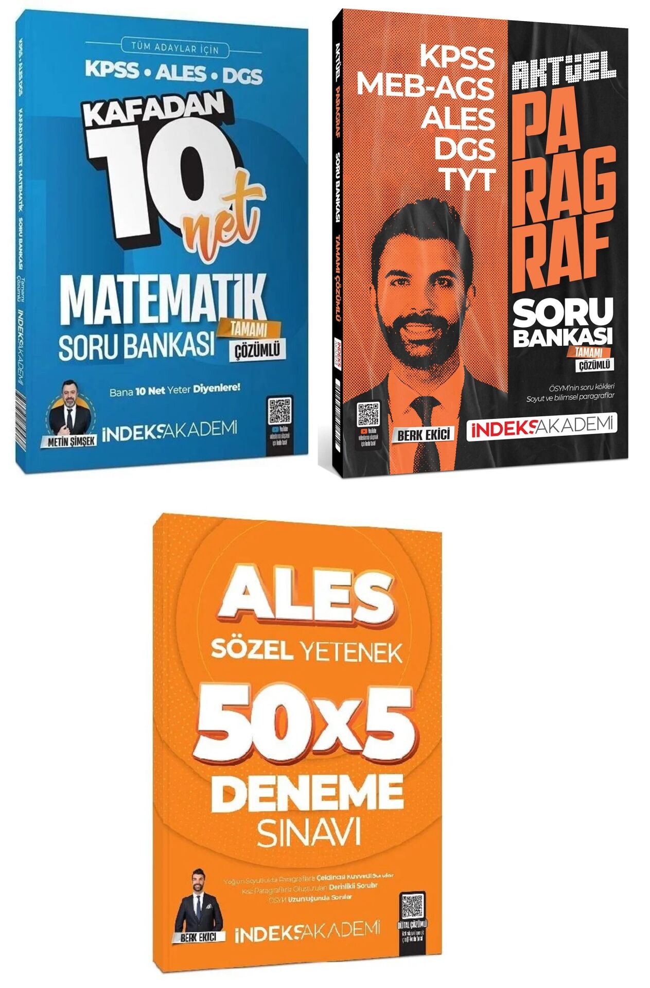 İndeks 2026 ALES Matematik + Paragraf Soru Deneme 3 lü Set - Metin Şimşek, Berk Ekici İndeks Akademi Yayıncılık