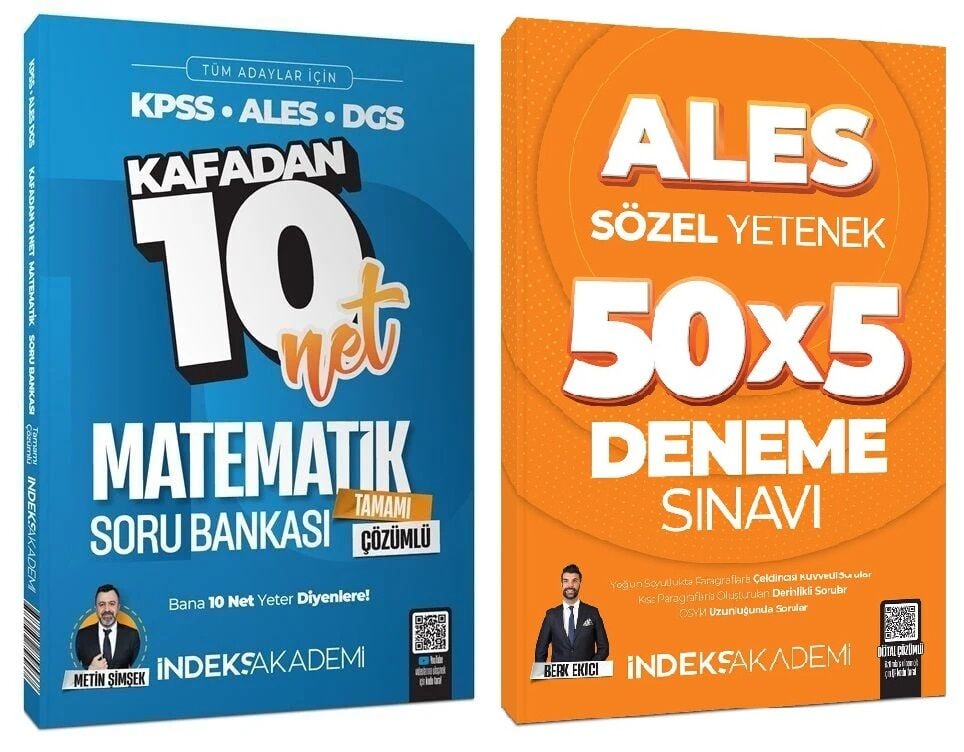 İndeks 2026 ALES Matematik Soru Bankası + Sözel Yetenek 5 Deneme 2 li Set - Metin Şimşek, Berk Ekici İndeks Akademi Yayıncılık