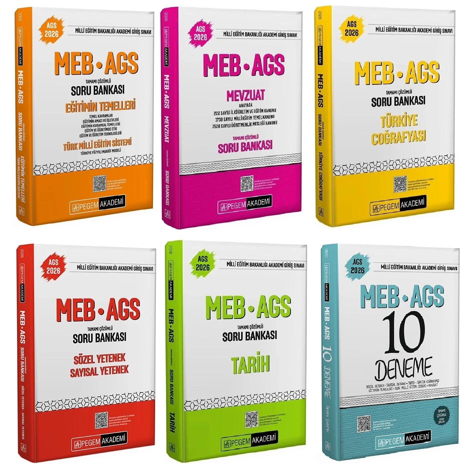 Pegem 2026 MEB-AGS Tüm Dersler Soru Bankası + 10 Deneme 6 lı Set Pegem Akademi Yayınları