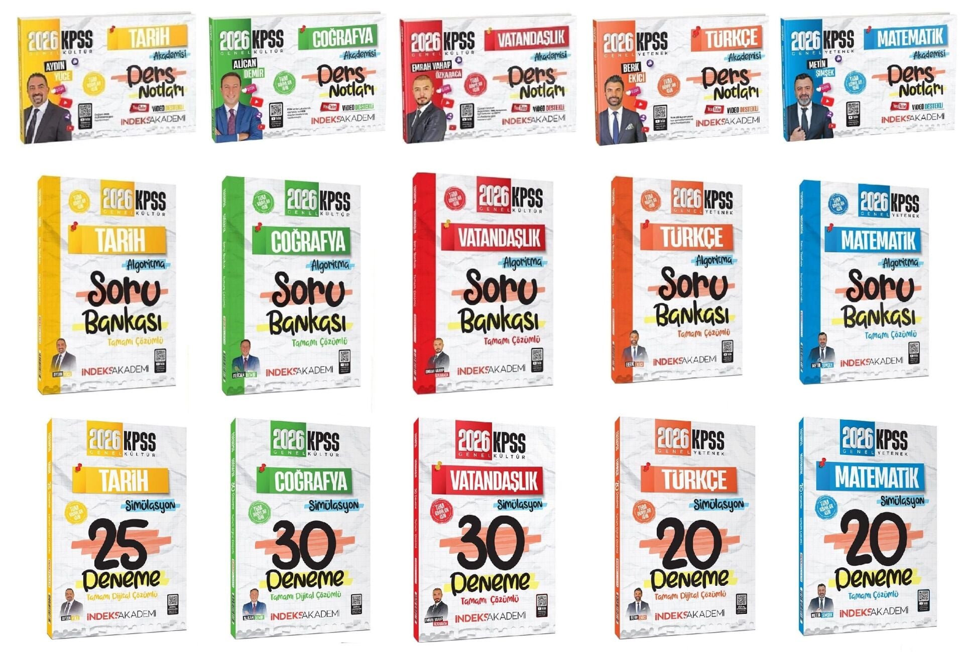 İndeks Akademi 2026 KPSS Genel Yetenek Genel Kültür Video Ders Notları + Soru Bankası + 125 Deneme 15 li Set İndeks Akademi Yayıncılık