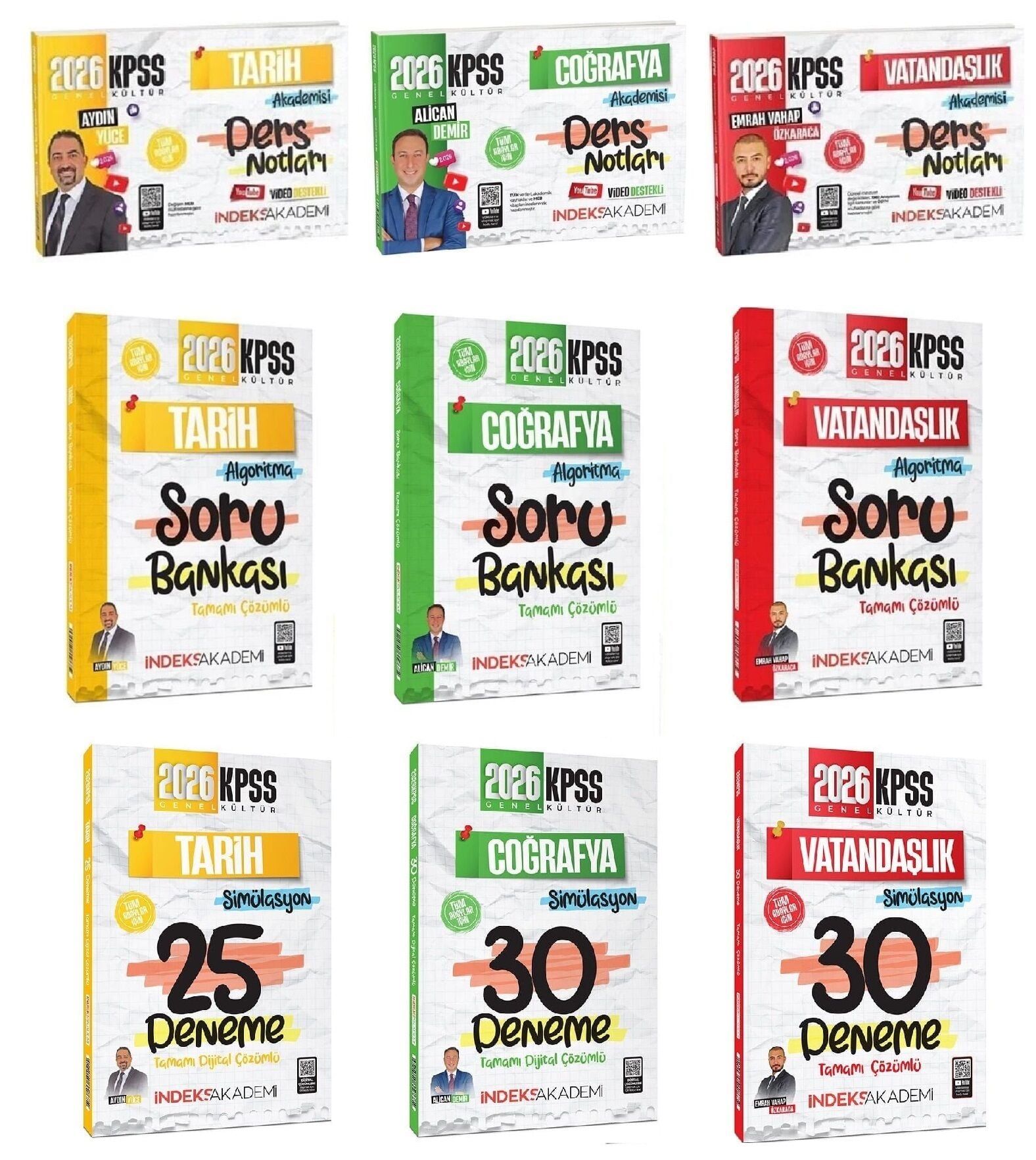 İndeks Akademi 2026 KPSS Tarih + Coğrafya + Vatandaşlık Video Ders Notları + Soru Bankası + 85 Deneme 9 lu Set İndeks Akademi Yayıncılık