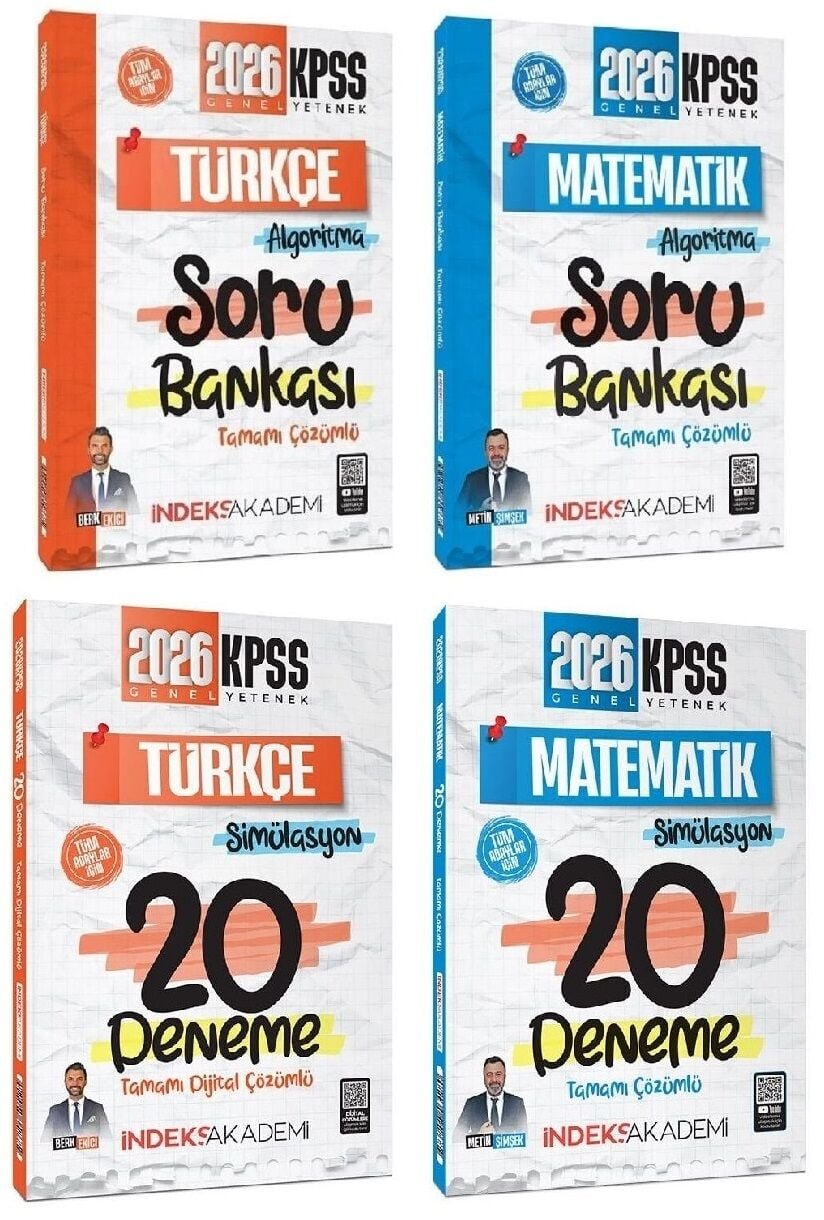 İndeks Akademi 2026 KPSS Türkçe + Matematik Soru Bankası + 40 Deneme 4 lü Set İndeks Akademi Yayıncılık