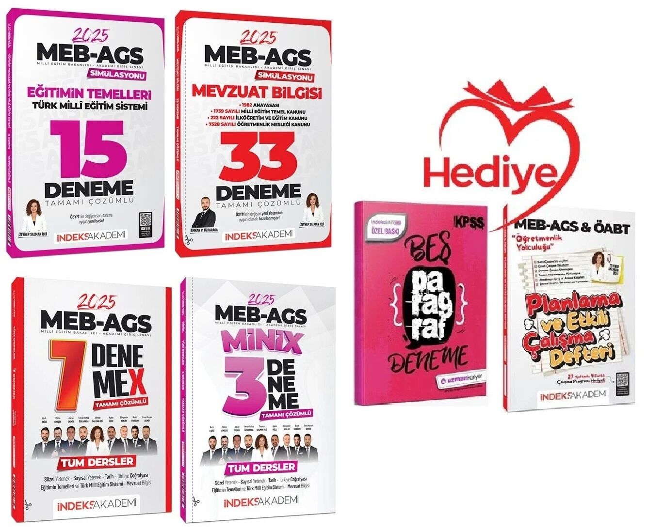 İndeks 2025 MEB-AGS Tüm Dersler + Eğitimin Temelleri + Mevzuat 10+15+33 Deneme 4 lü Set İndeks Akademi Yayınları
