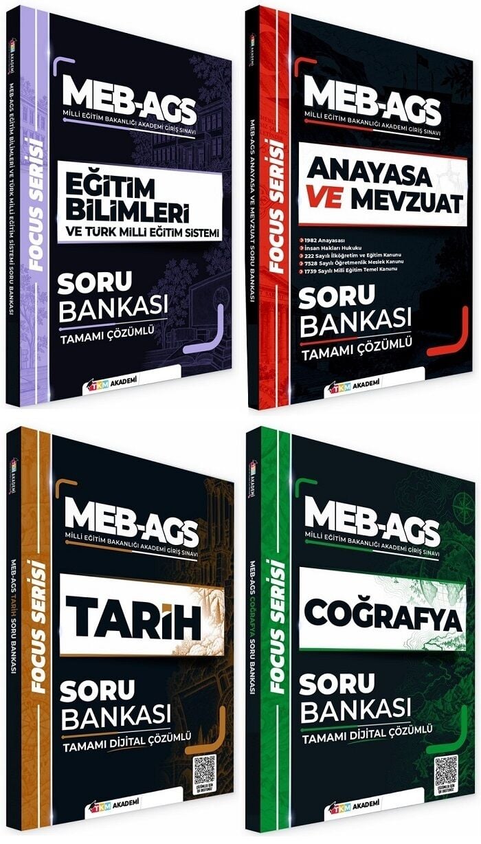 TKM Akademi MEB-AGS Eğitim Bilimleri + Mevzuat + Tarih + Coğrafya Soru Bankası 4 lü Set Focus Serisi TKM Akademi