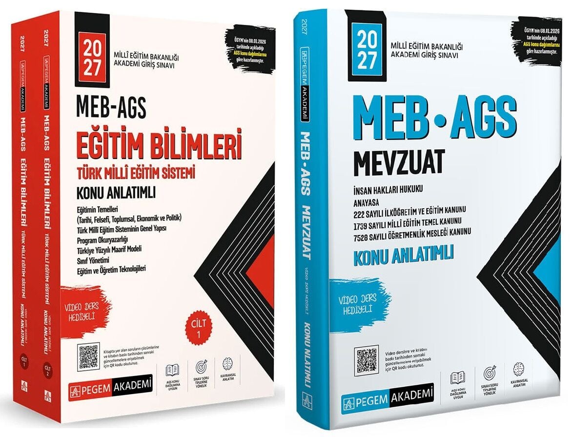 Pegem 2027 MEB-AGS Eğitim Bilimleri + Mevzuat Konu Anlatımlı 2 li Set Pegem Akademi Yayınları