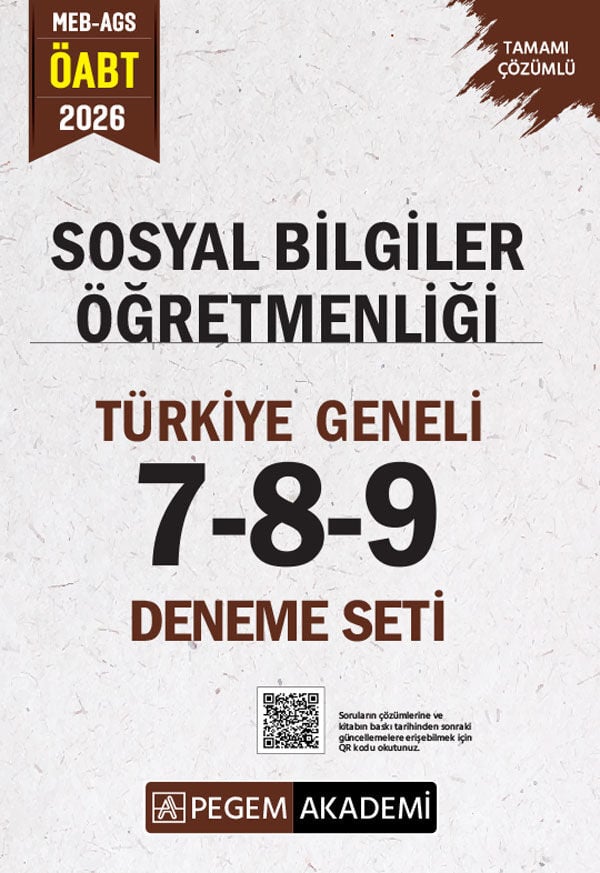 Pegem 2026 ÖABT MEB-AGS Sosyal Bilgiler Öğretmenliği Türkiye Geneli 3 Deneme (7-8-9) Pegem Akademi Yayınları