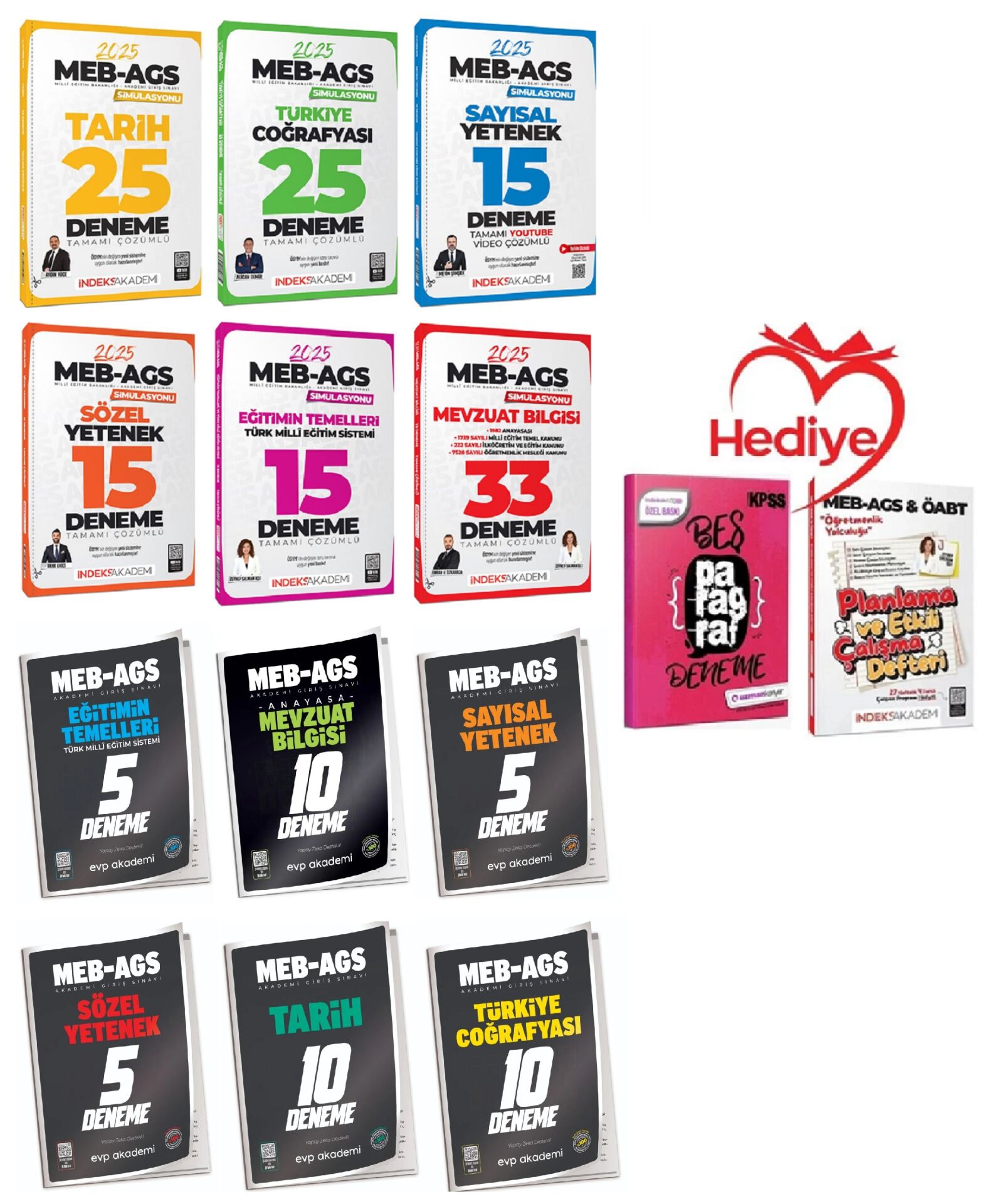 İndeks + EVP 2025 MEB-AGS Tüm Dersler 125+45 Deneme 12 li Set İndeks + EVP Akademi Yayıncılık - HEDİYELİ