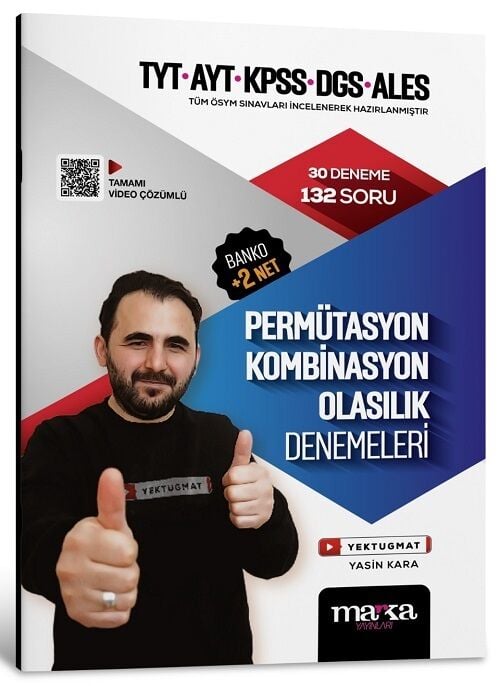 Marka 2025 YKS TYT AYT KPSS DGS ALES Permütasyon, Kombinasyon, Olasılık 30 Deneme Çözümlü Yektuğ Mat - Yasin Kara Marka Yayınları