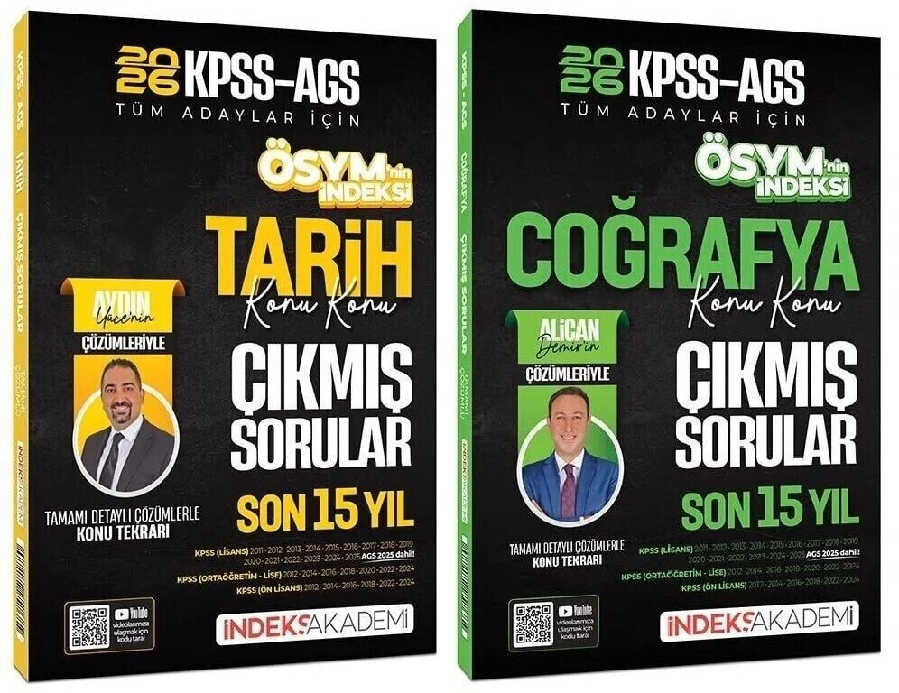 İndeks Akademi 2026 KPSS MEB-AGS Tarih + Coğrafya ÖSYM nin İndeksi Çıkmış Sorular 2 li Set - Aydın Yüce, Alican Demir İndeks Akademi Yayıncılık