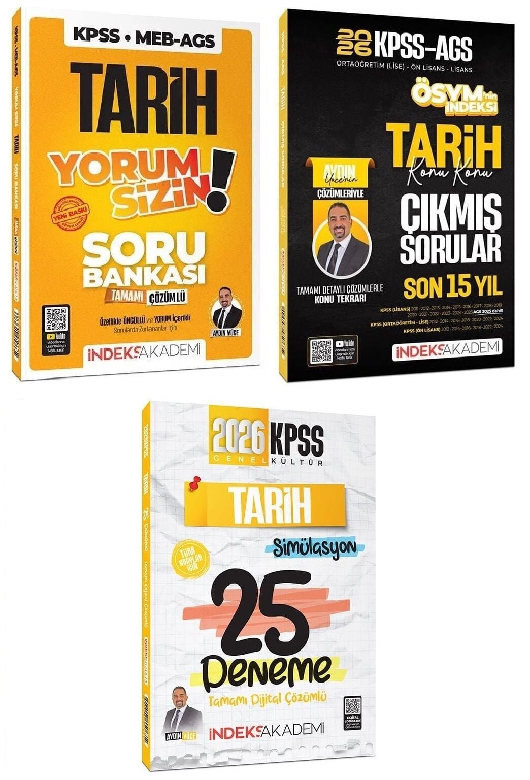 İndeks Akademi 2026 KPSS Tarih Yorum Sizin Soru Bankası + Çıkmış Sorular + 25 Deneme 3 lü Set - Aydın Yüce İndeks Akademi Yayıncılık