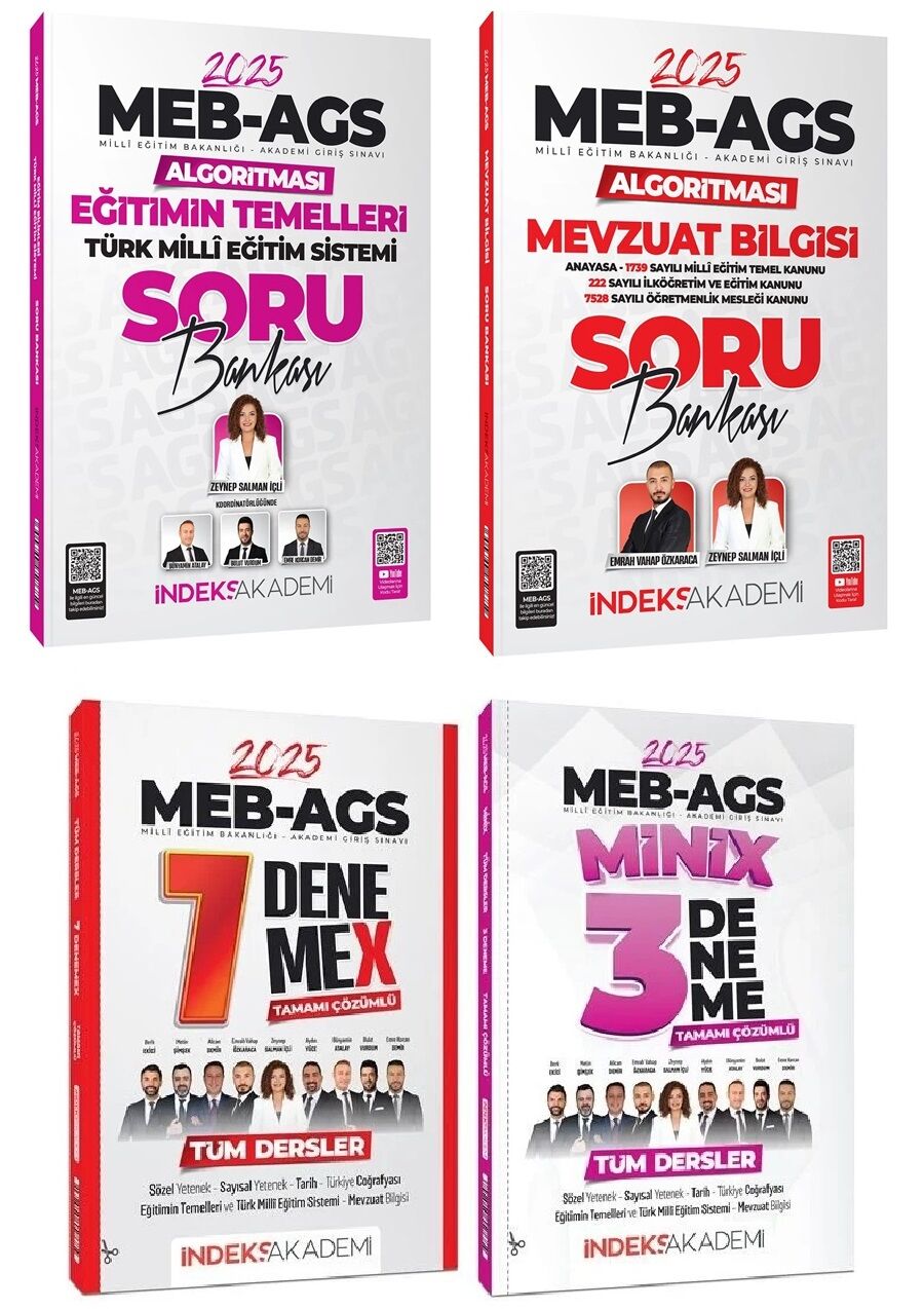 İndeks Akademi 2025 MEB-AGS Eğitimin Temelleri + Mevzuat Bilgisi Soru Bankası + Tüm Dersler 10 Deneme 4 lü Set - Zeynep Salman İçli, Emrah Vahap Özkaraca İndeks Akademi Yayıncılık