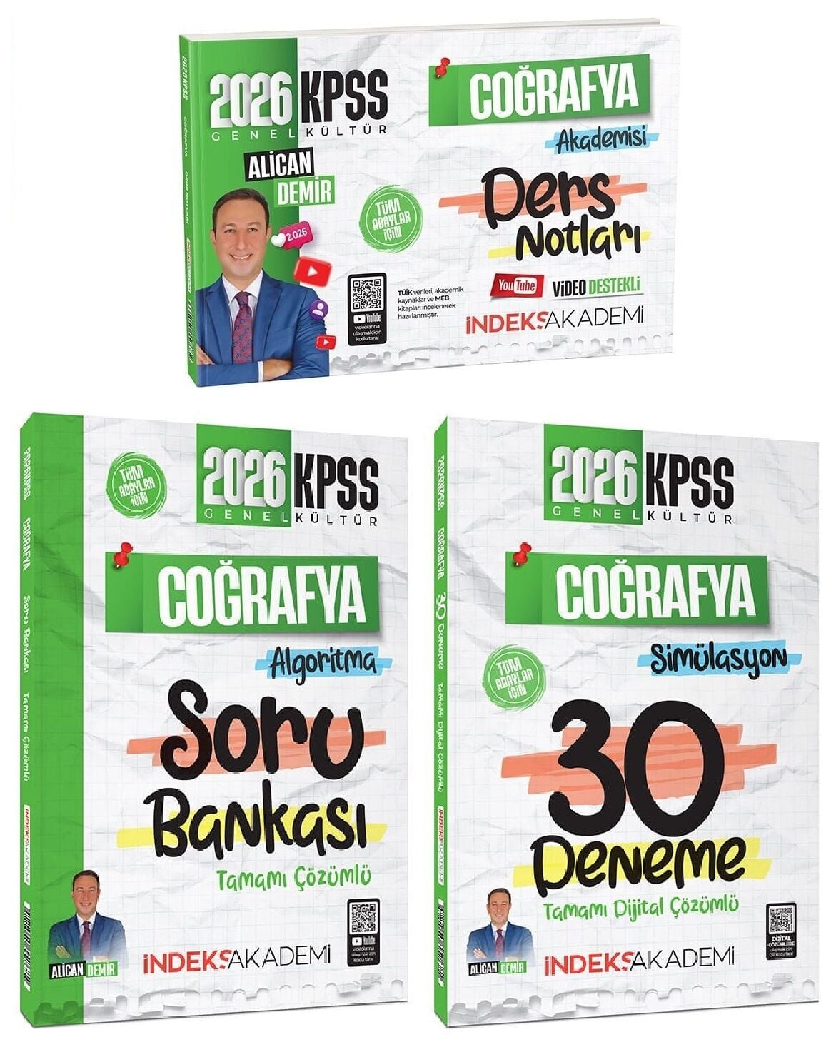 İndeks Akademi 2026 KPSS Coğrafya Ders Notları + Soru Bankası + 30 Deneme 3 lü Set - Alican Demir İndeks Akademi Yayıncılık