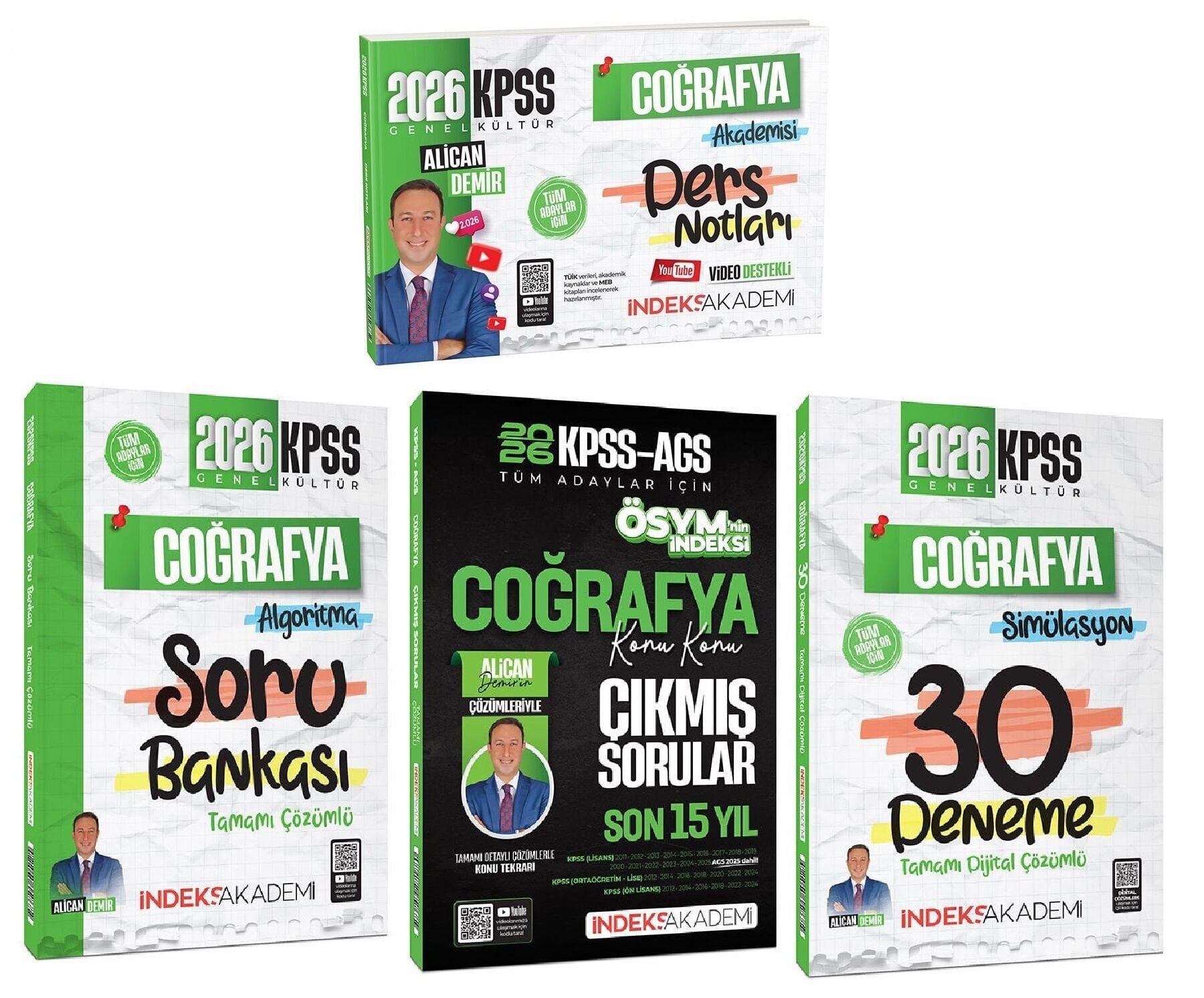 İndeks Akademi 2026 KPSS Coğrafya Ders Notları + Soru Bankası + Çıkmış Sorular + 30 Deneme 4 lü Set - Alican Demir İndeks Akademi Yayıncılık