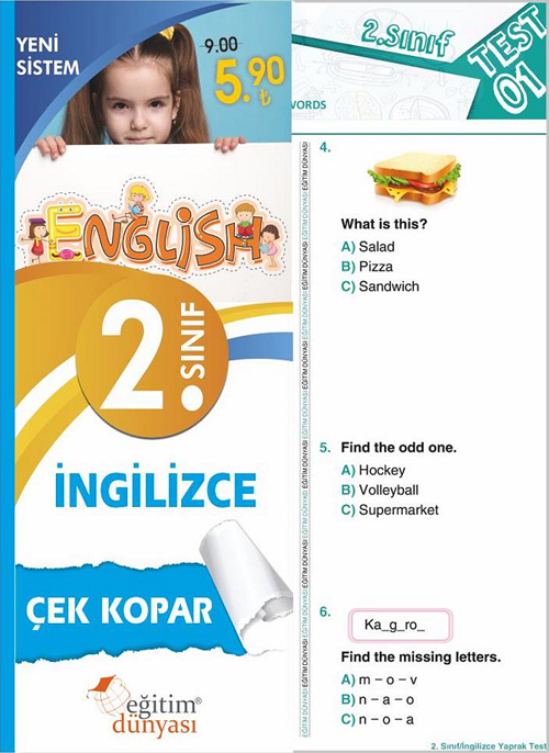 SÜPER FİYAT - Eğitim Dünyası 2. Sınıf İngilizce Yaprak Test Çek Kopar Eğitim Dünyası Yayınları
