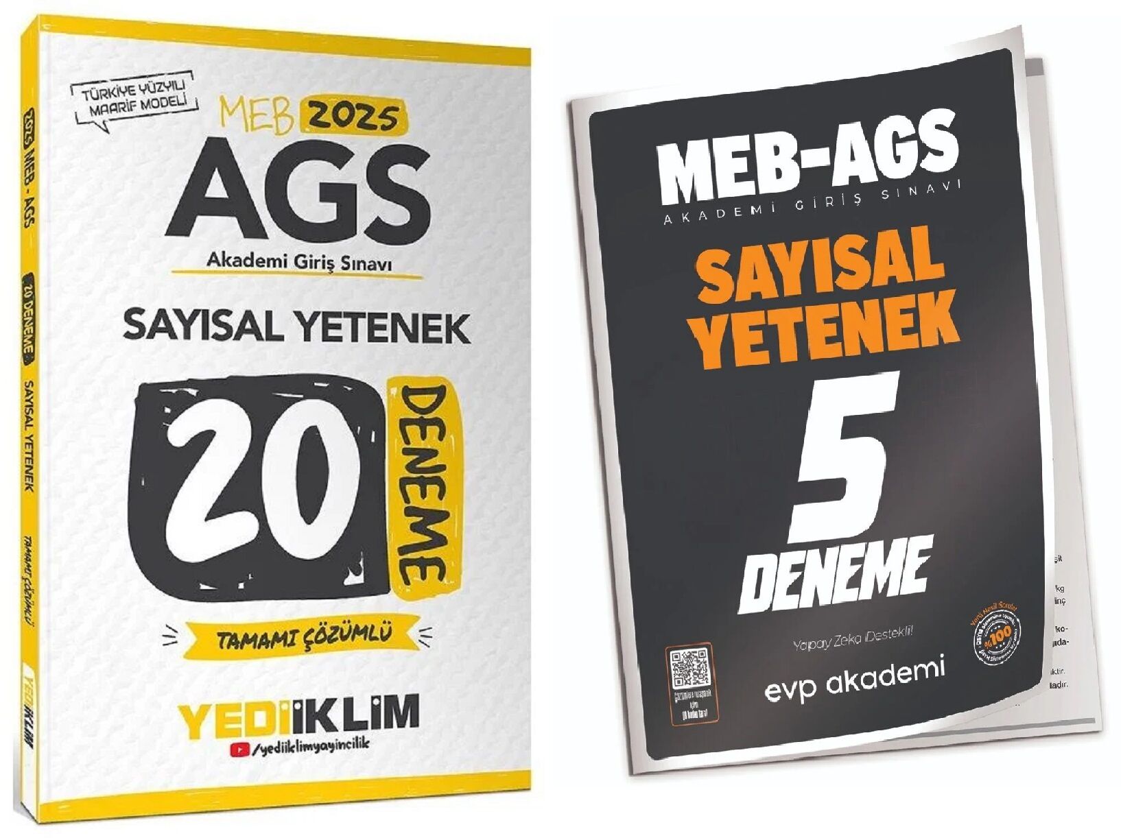 Yediiklim + EVP 2025 MEB-AGS Sayısal Yetenek 20+5 Deneme 2 li Set Yediiklim Yayınları + EVP Akademi