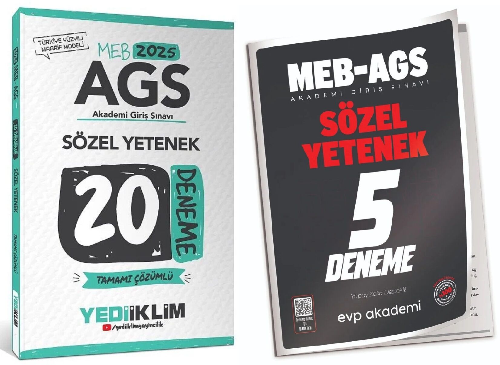 Yediiklim + EVP 2025 MEB-AGS Sözel Yetenek 20+5 Deneme 2 li Set Yediiklim Yayınları + EVP Akademi