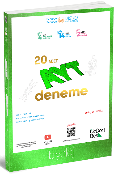 Üç Dört Beş 2025 YKS AYT Biyoloji 20 Deneme Video Çözümlü Üç Dört Beş Yayınları