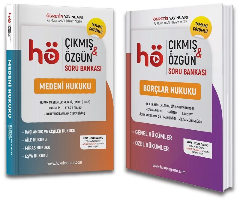 Öğretir HMGS Hakimlik KPSS Medeni + Borçlar Hukuk Çıkmış Özgün Soru Bankası 2 li Set - Murat Aksel, Özlem Aksoy Öğretir Yayınları