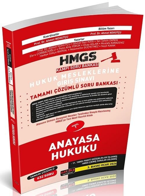 Savaş 2026 HMGS Kampı Anayasa Hukuku Soru Bankası Çözümlü 3. Baskı - Ahmet Nohutçu Savaş Yayınları