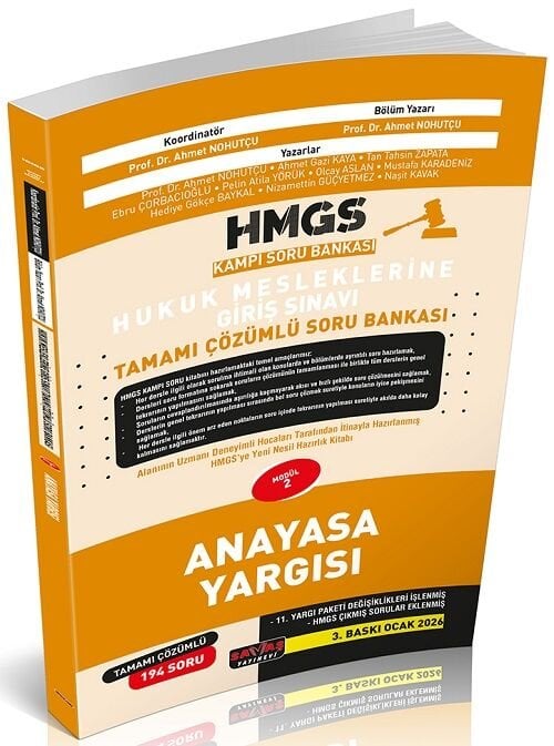 Savaş 2026 HMGS Kampı Anayasa Yargısı Soru Bankası Çözümlü 3. Baskı - Ahmet Nohutçu Savaş Yayınları