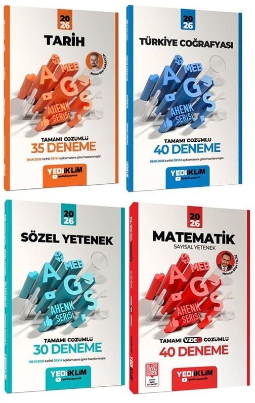 YENİ AGS - Yediiklim 2026 MEB-AGS Sözel + Sayısal Yetenek + Tarih + Türkiye Coğrafyası 145 Deneme Ahenk Serisi 4 lü Set Yediiklim Yayınları