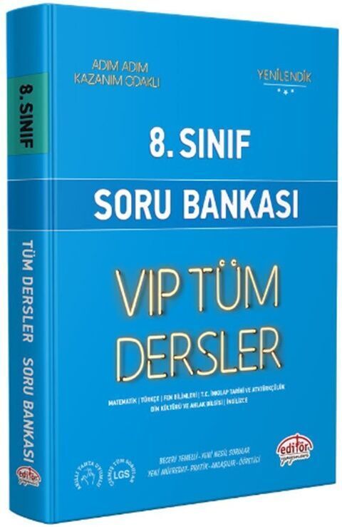 SÜPER FİYAT - Editör 8. Sınıf VIP Tüm Dersler Soru Bankası Mavi Kitap Editör Yayınları