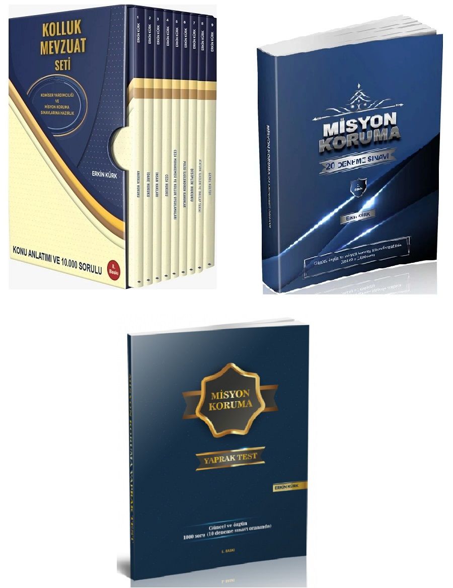 Erkin Kürk 2025 Misyon Koruma Kolluk Mevzuatı Konu Set + Misyon 20 Deneme + Misyon Yaprak Test Set Erkin Kürk