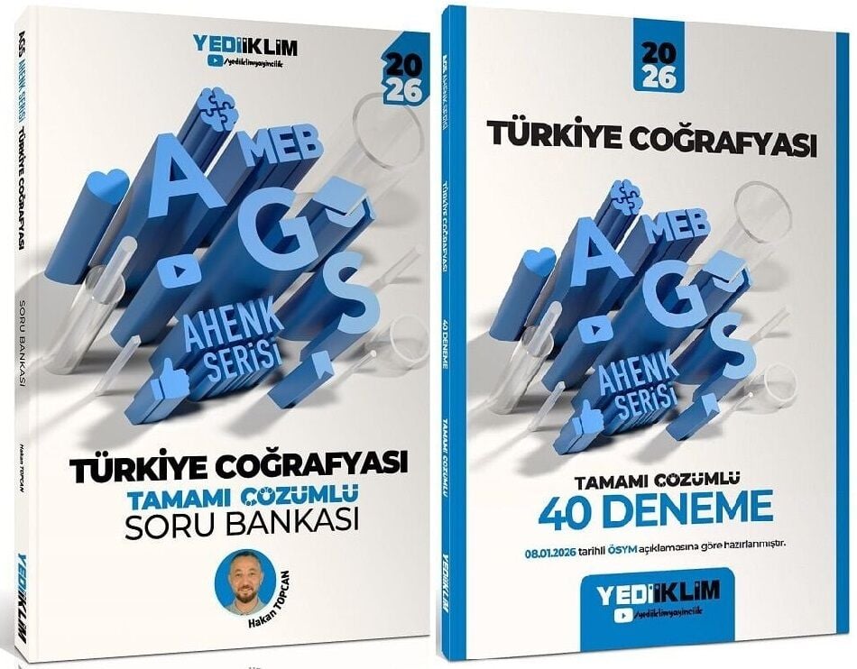 YENİ AGS - Yediiklim 2026 MEB-AGS Türkiye Coğrafyası Soru Bankası + 40 Deneme Ahenk Serisi 2 li Set - Hakan Topcan Çözümlü Yediiklim Yayınları