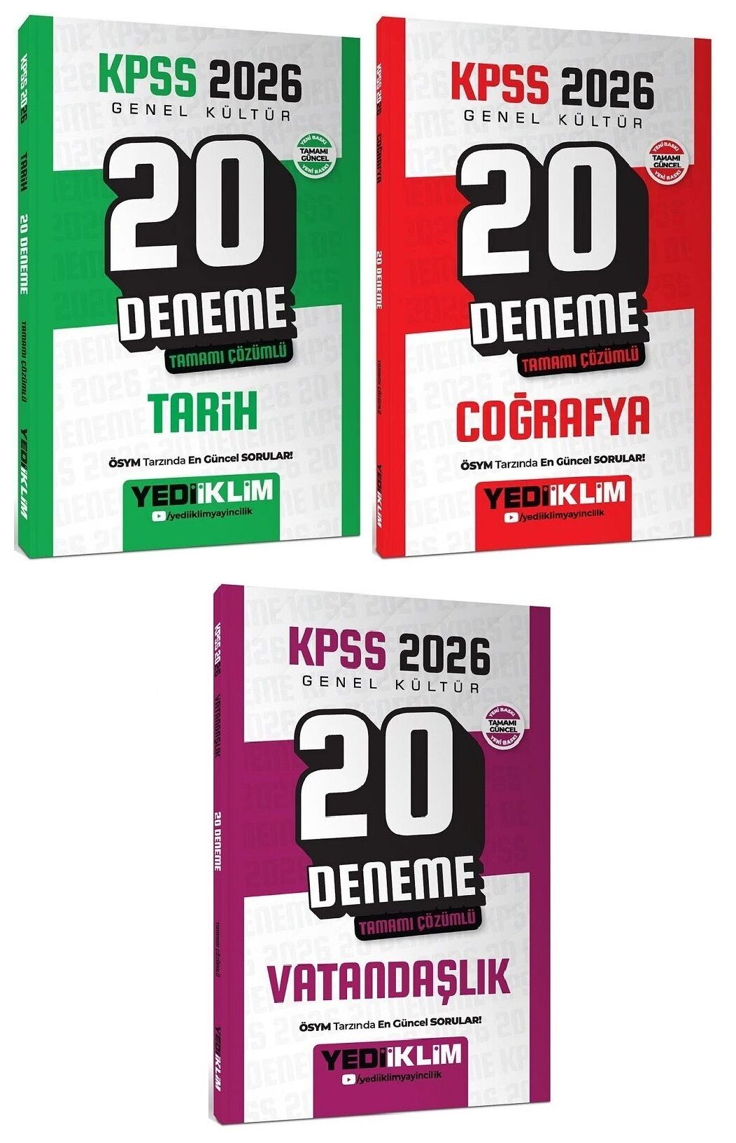 Yediiklim 2026 KPSS Tarih + Coğrafya + Vatandaşlık 60 Deneme 3 lü Set Yediiklim Yayınları