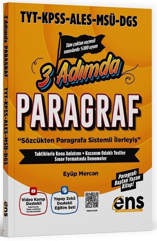 ENS Yayınları YKS TYT KPSS ALES MSÜ DGS Paragraf 3 Adımda Konu Özetki Soru Bankası ENS Yayınları