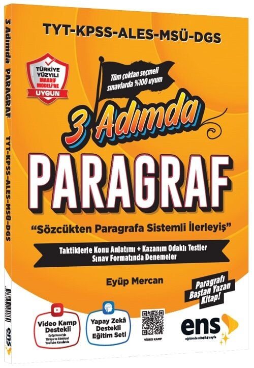 ENS Yayınları YKS TYT KPSS ALES MSÜ DGS Paragraf 3 Adımda Konu Özetli Soru Bankası ENS Yayınları