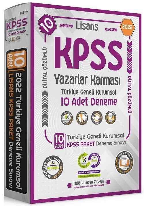 İnformal 2022 KPSS Genel Yetenek Genel Kültür Yazarlar Karması Türkiye Geneli 10 Deneme Dijital Çözümlü İnformal Yayınları