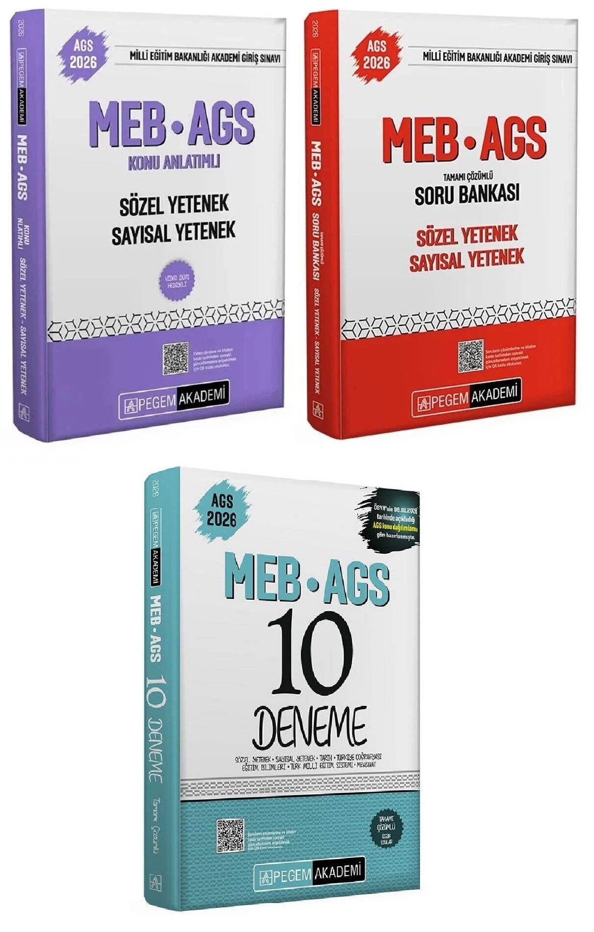 Pegem 2026 MEB-AGS Sözel-Sayısal Yetenek Konu Anlatımlı + Soru Bankası + 10 Deneme 3 lü Set Pegem Akademi Yayınları
