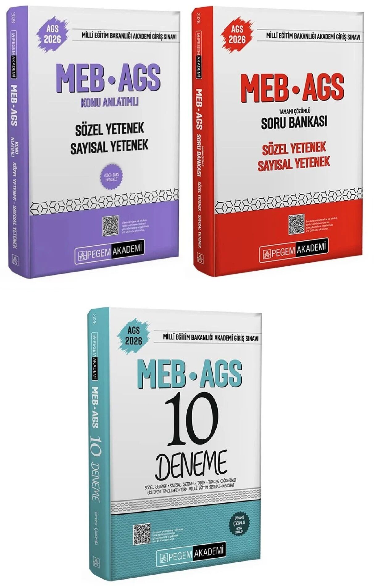 Pegem 2026 MEB-AGS Sözel-Sayısal Yetenek Konu Anlatımlı + Soru Bankası + 10 Deneme 3 lü Set Pegem Akademi Yayınları