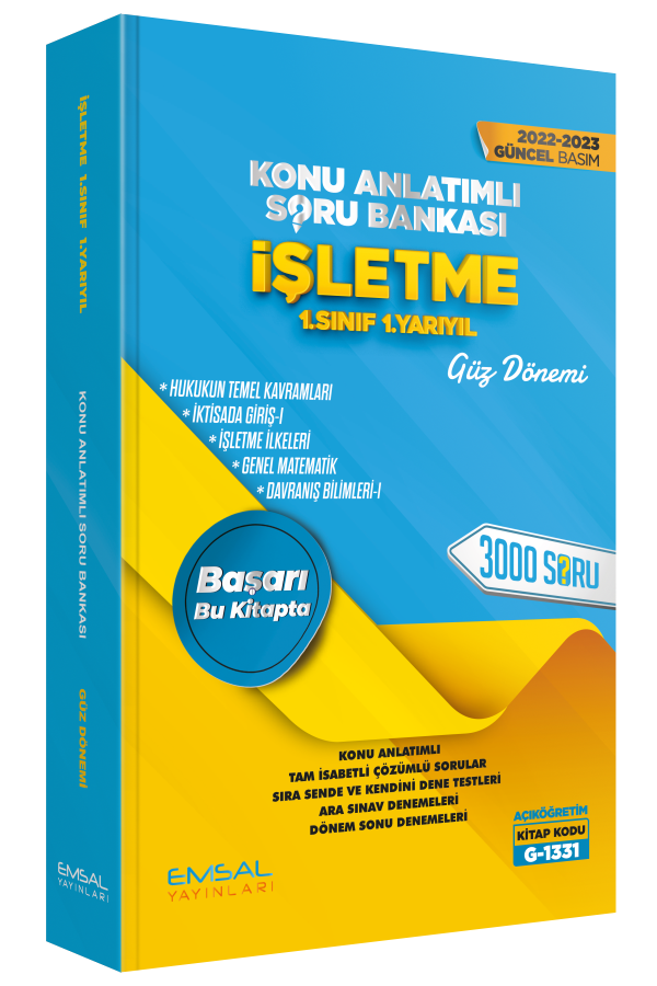 Emsal 2022-23 Açıköğretim G-1336 1. Snıf 1. Yarıyıl Güz İŞLETME Konu Anlatımlı Soru Bankası Emsal Yayınları