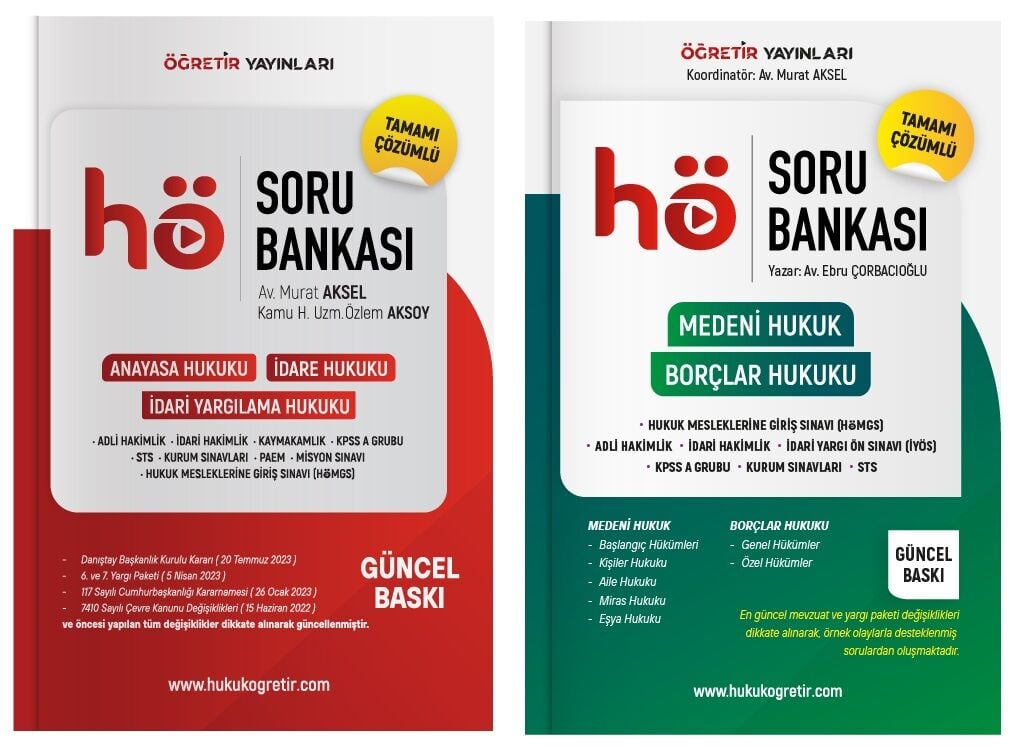 Öğretir HMGS Hakimlik Kaymakamlık KPSS PAEM Misyon Koruma Hukuk Soru Bankası 2 li Set - Murat Aksel Öğretir Yayınları