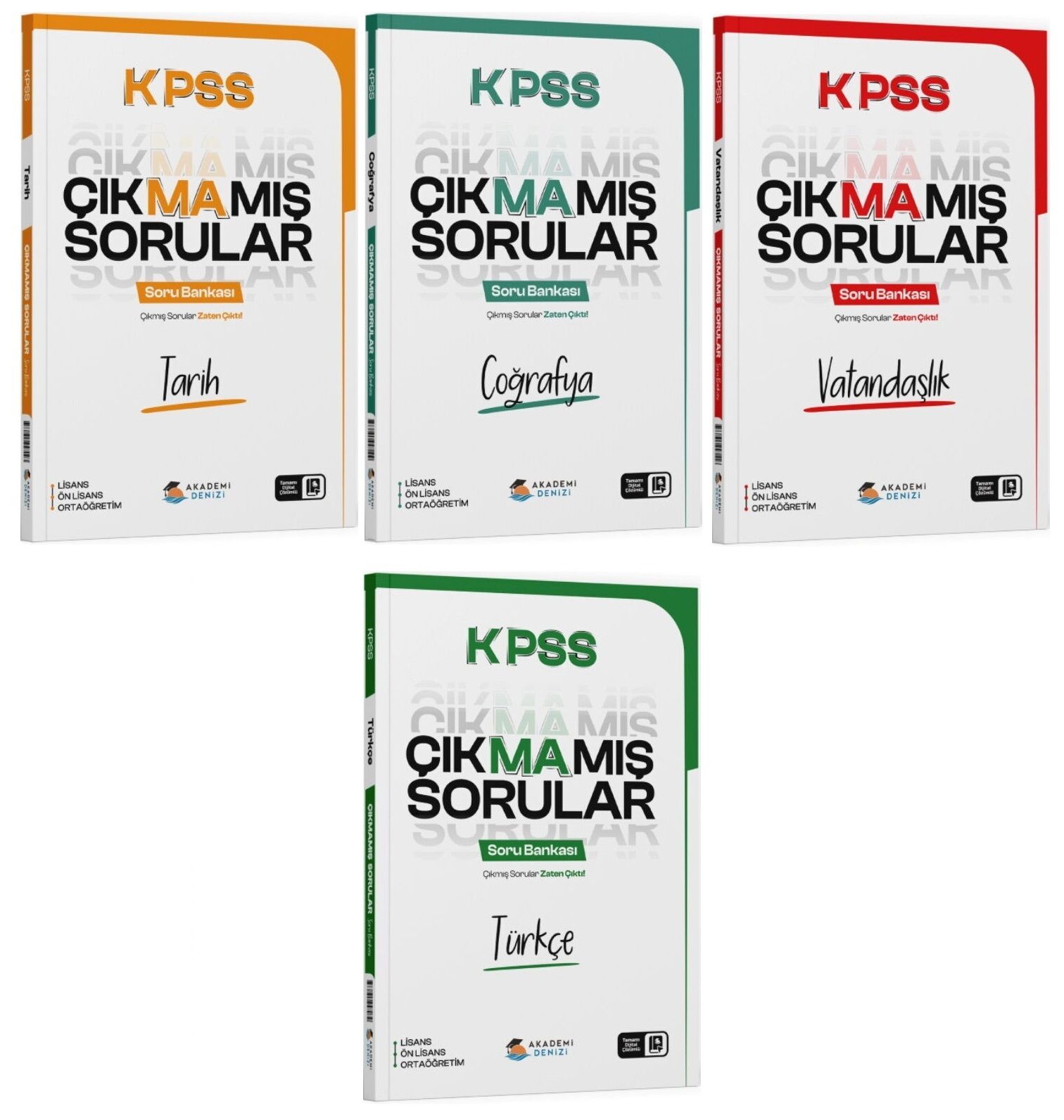 Akademi Denizi KPSS Tarih + Coğrafya + Vatandaşlık + Türkçe Çıkmamış Sorular Soru Bankası 4 lü Set Akademi Denizi