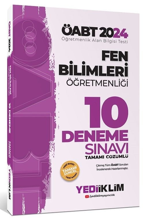 Yediiklim 2024 ÖABT Fen Bilimleri Öğretmenliği 10 Deneme Çözümlü Yediiklim Yayınları