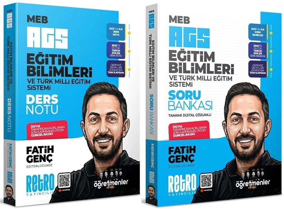 YENİ AGS - Retro MEB-AGS Eğitim Bilimleri ve Türk Milli Eğitim Sistemi Öğretmenler Ekibi Ders Notu + Soru Bankası 2 li Set - Fatih Genç Retro Yayıncılık