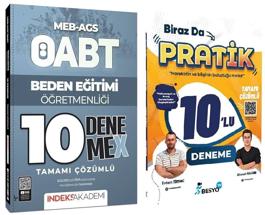 BESYO TV + İndeks ÖABT MEB-AGS Beden Eğitimi Öğretmenliği Biraz da Pratik 10+10 Deneme 2 li Set - Erdem Tiryaki, Ahmet Kalkan BESYO TV + İndeks Akademi Yayınları
