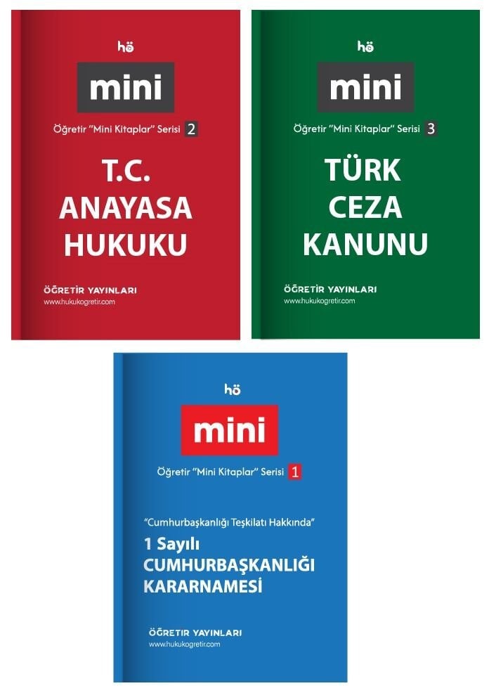 Öğretir Hukuk Anayasa + Türk Ceza Kanunu + 1 Sayılı Cumhurbaşkanlığı Kararnamesi Cep Kitabı Mini Kitaplar 3 lü Set Öğretir Yayınları