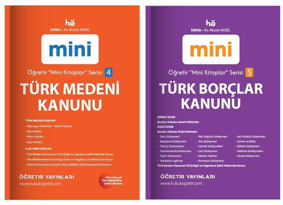 Öğretir Türk Medeni + Borçlar Kanunu Cep Kitabı Mini Kitaplar 2 li Set Öğretir Yayınları