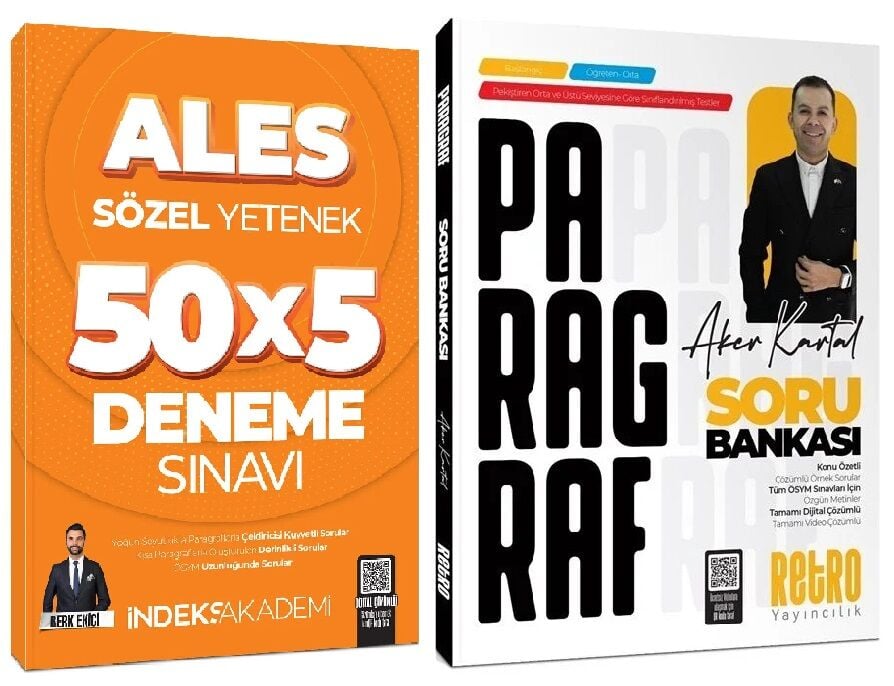 Retro + İndeks ALES Paragraf Soru Bankası + Sözel Yetenek 5 Deneme 2 li Set - Aker Kartal Retro + İndeks Akademi Yayıncılık