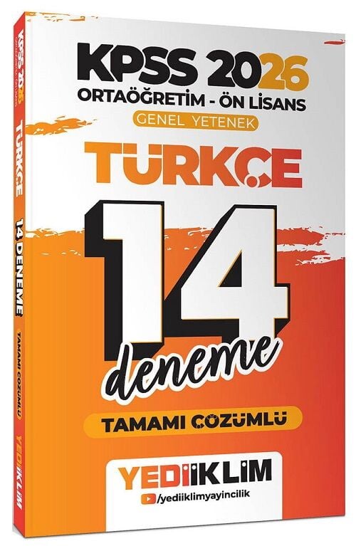 Yediiklim 2026 KPSS Lise Ortaöğretim Ön Lisans Türkçe 14 Deneme Çözümlü Yediiklim Yayınları