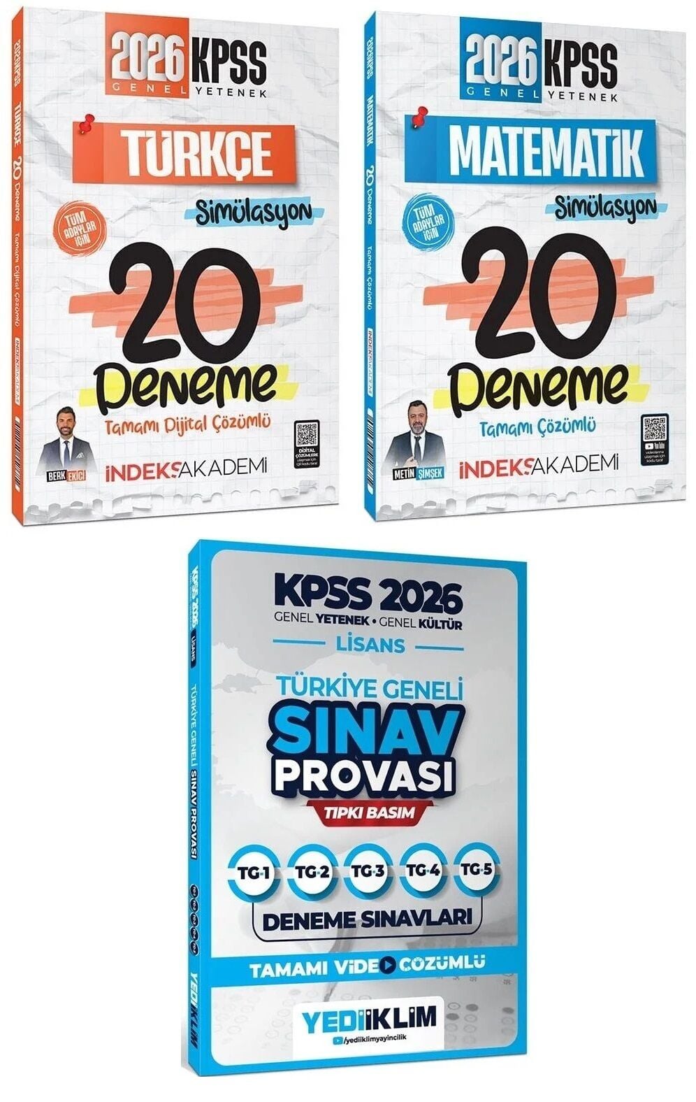 Yediiklim + İndeks 2026 KPSS Genel Yetenek Genel Kültür Türkiye Geneli + Türkçe+Matematik 5 + 40 Deneme 3 lü Set Yediiklim + İndeks Akademi Yayınları