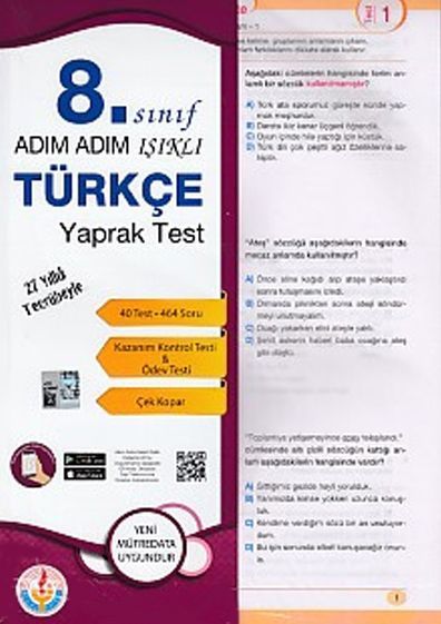SÜPER FİYAT - Bilal Işıklı 8. Sınıf Türkçe Yaprak Test Adım Adım Işıklı Bilal Işıklı Yayınları