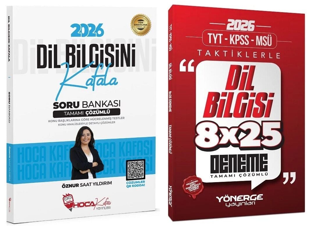Hoca Kafası + Yönerge 2026 KPSS TYT Dil Bilgisini Kafala Soru Bankası + Taktiklerle 8x25 Deneme 2 li Set - Öznur Saat Yıldırım Hoca Kafası + Yönerge Yayınları