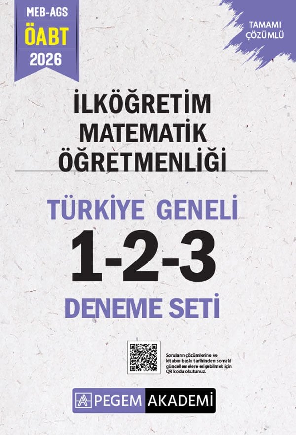 Pegem 2026 ÖABT MEB-AGS İlköğretim Matematik Öğretmenliği Türkiye Geneli 3 Deneme Çözümlü (1-2-3) Pegem Akademi Yayınları