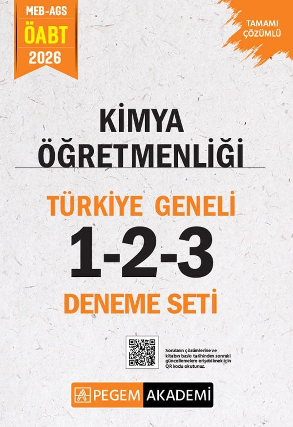 Pegem 2026 ÖABT MEB-AGS Kimya Öğretmenliği Türkiye Geneli 3 Deneme Çözümlü (1-2-3) Pegem Akademi Yayınları