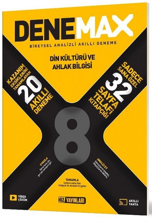 Hız Yayınları 8. Sınıf Din Kültürü ve Ahlak Bilgisi Denemax 20 li Akıllı Deneme Hız Yayınları
